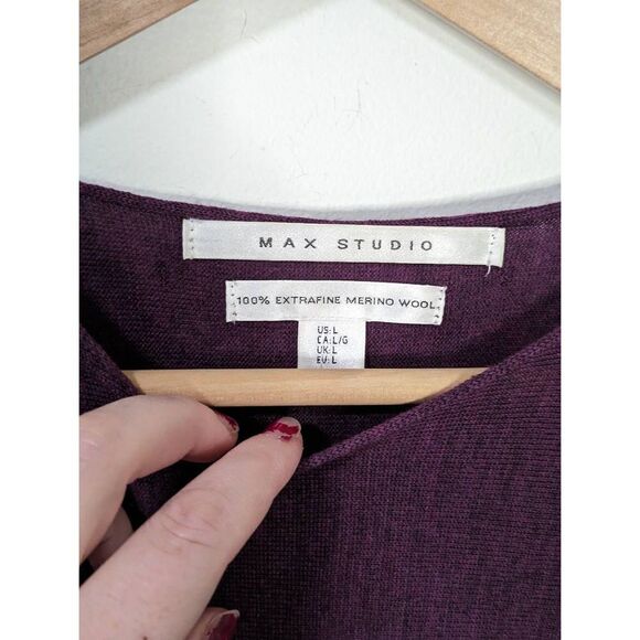 Max Studio Plum Purple 100% Extrafine Merino Wool Long Sleeve Top - Size L - Picture 4 of 5